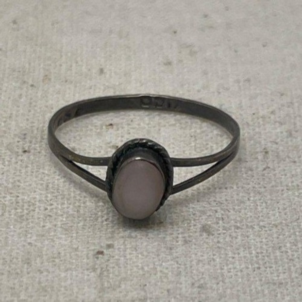 Taxco 925 Sterling Silver Pink Stone Oval Cabochon Ring Size 6.5 Mexico Vintage - Picture 1 of 6